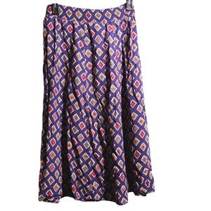 VTG Geometric Diamond Print Midi Skirt Blue Red 8 Geeky Secretary Shabby Chic